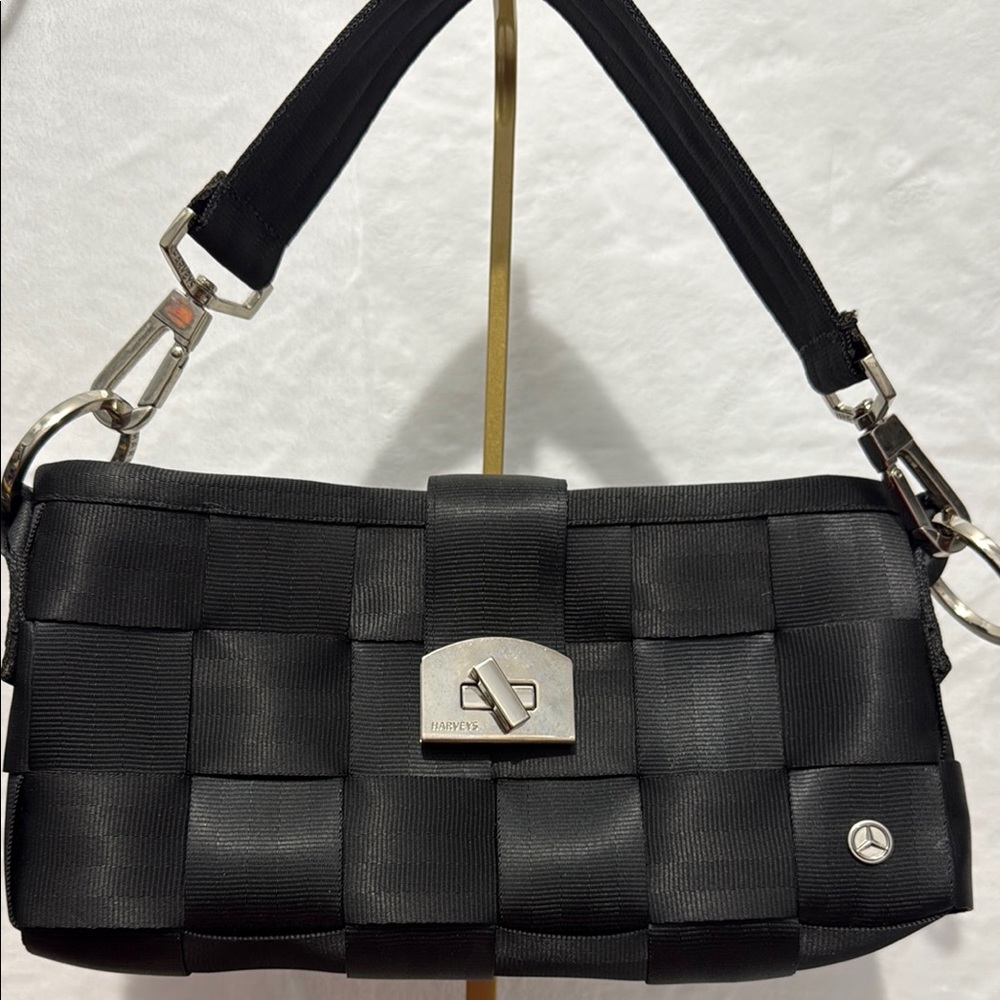 Harveys Black Woven Shoulder Bag with Silver Hardware
